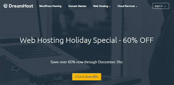 DreamHost discount 60% Holiday Savings, Free domain name comes