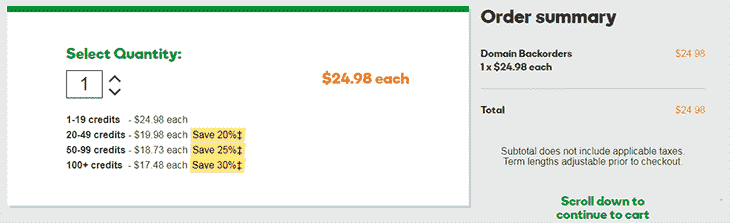 Backorder Godaddy page
