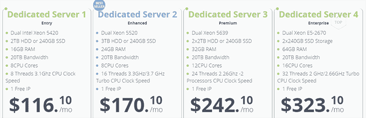 Dedicated Servers packages at WebHostFace