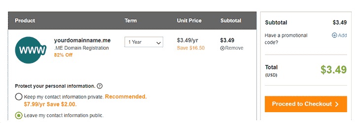 Discount Page when buying domain Godaddy