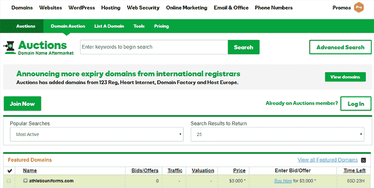 Domain Autions on Godaddy