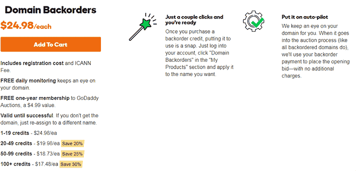 Domain Backorders at Godaddy
