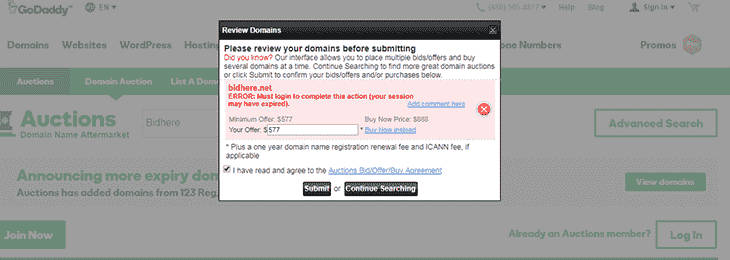 Submit price for bid