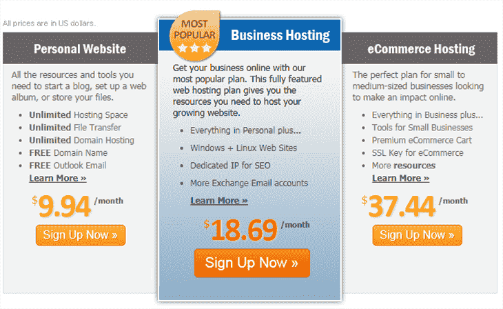 Web Hosting Plans at MyHost