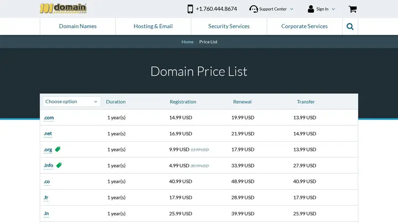 101Domain hosting deals pricing plans and promo codes screenshot