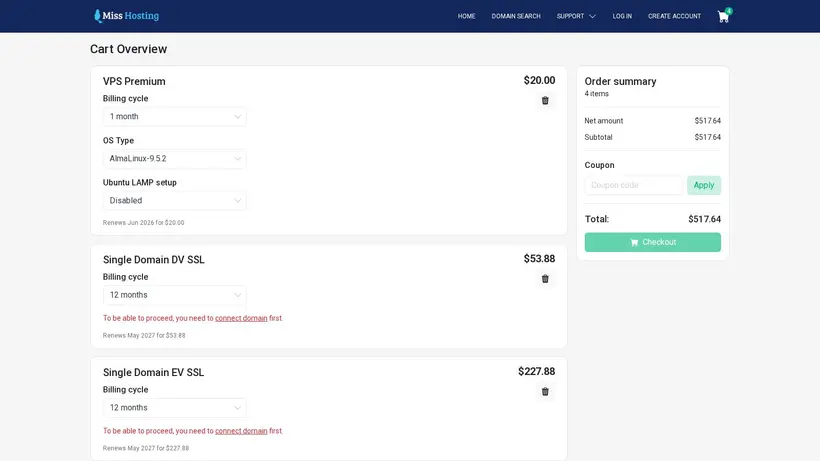 MissHosting hosting deals pricing plans and promo codes screenshot