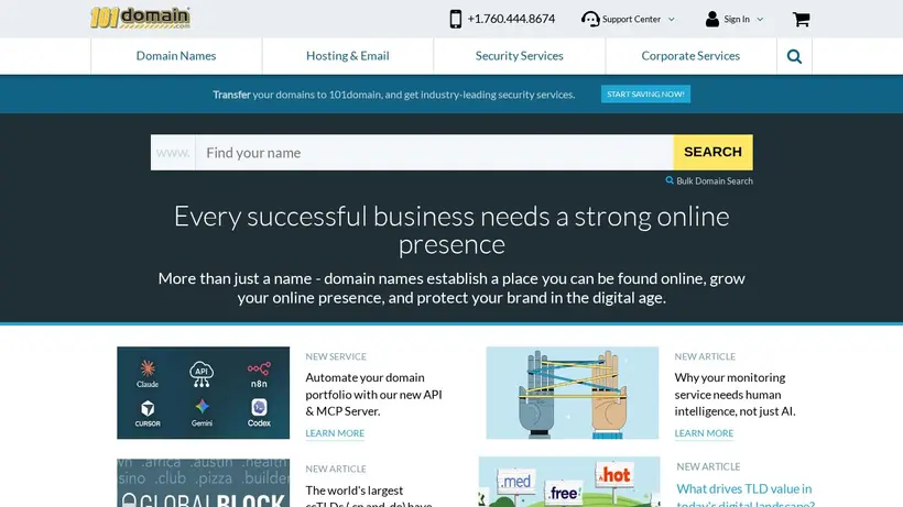 101Domain hosting deals homepage promo codes page screenshot