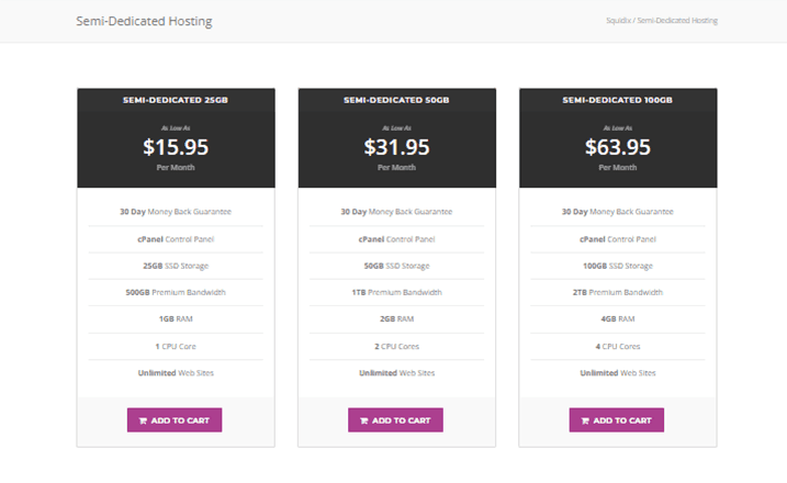 Squidix Semi-Dedicated Hosting Plans