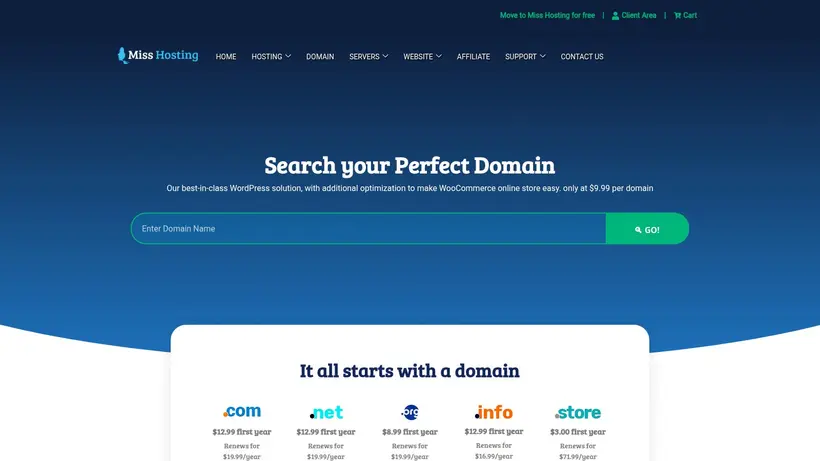 MissHosting hosting deals pricing plans and promo codes screenshot