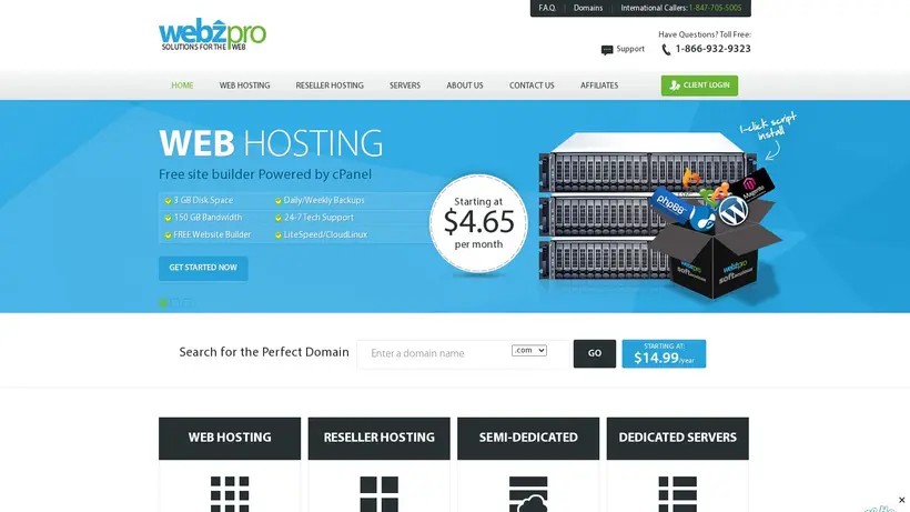 WebzPro hosting deals homepage promo codes page screenshot