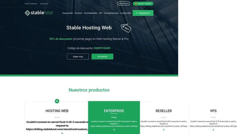 StableHost.es hosting deals homepage promo codes page screenshot