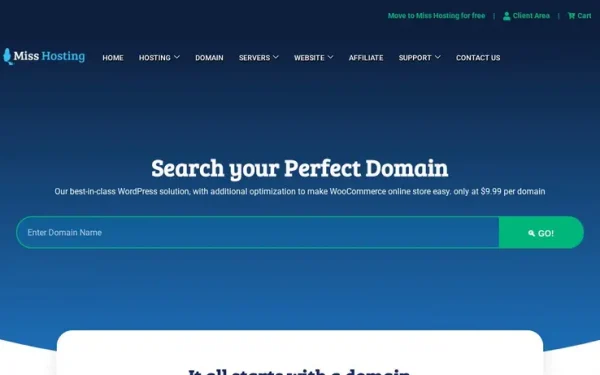 MissHosting homepage screenshot